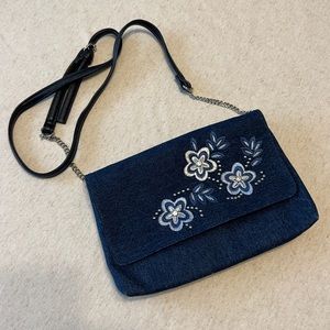 Dressbarn Denim Floral Embroidered Crossbody Purse Y2K